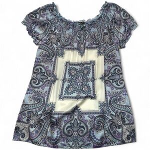 INC International Concepts Silk Purple Blue Paisley Blouse